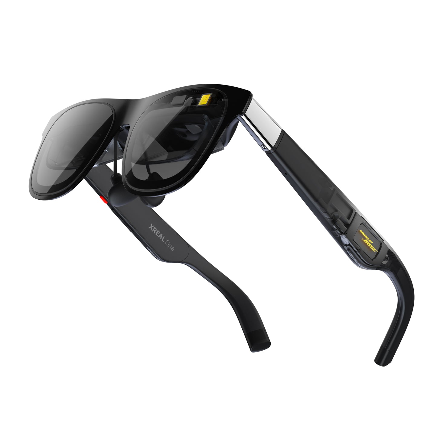 Front and side view of XREAL One augmented reality glasses