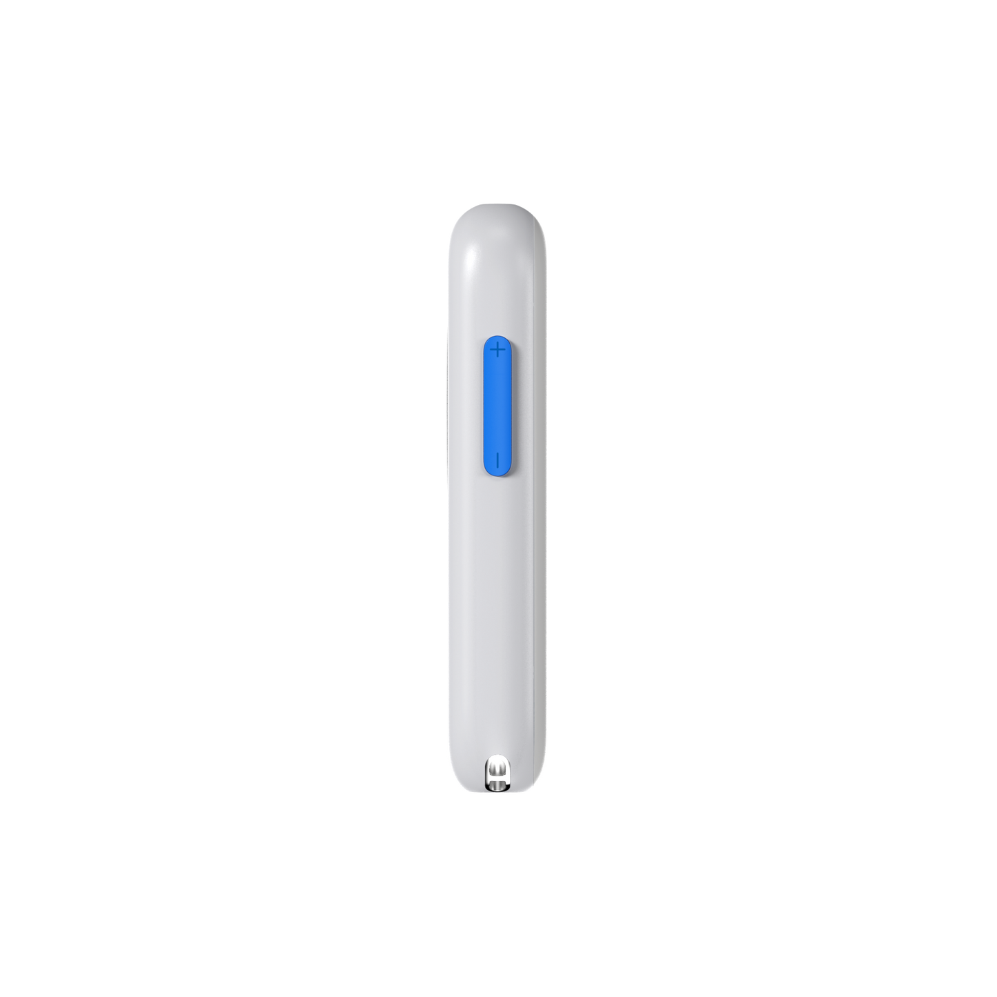 Side view of the XREAL Beam AR device showcasing the blue volume button on a sleek, minimalist frame