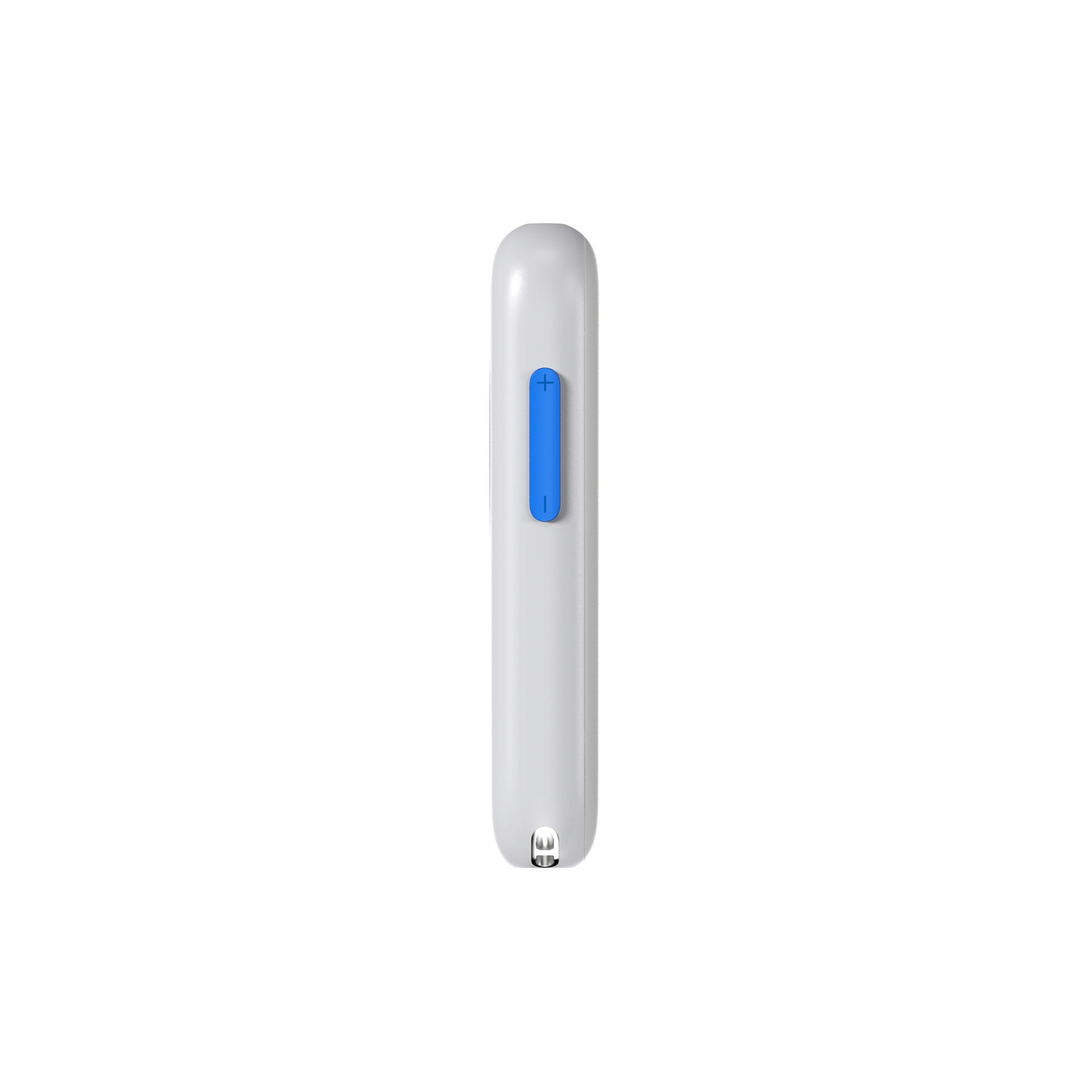 Side view of the XREAL Beam AR device showcasing the blue volume button on a sleek, minimalist frame
