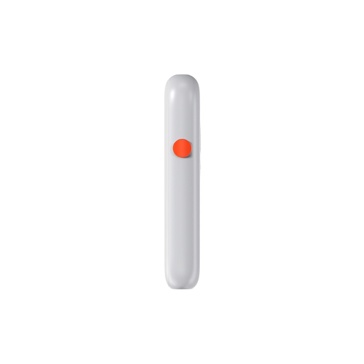Side view of the XREAL Beam AR device showcasing the vibrant orange action button on a sleek, minimalist frame