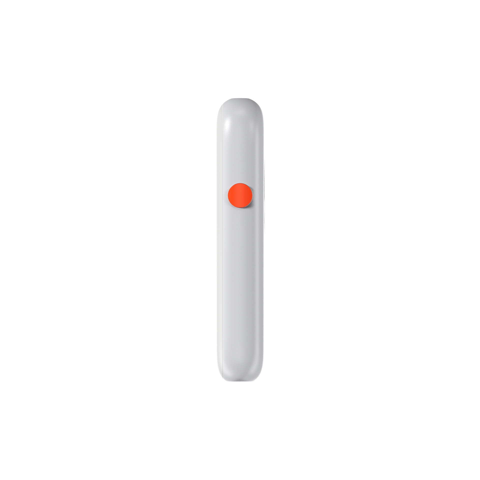 Side view of the XREAL Beam AR device showcasing the vibrant orange action button on a sleek, minimalist frame