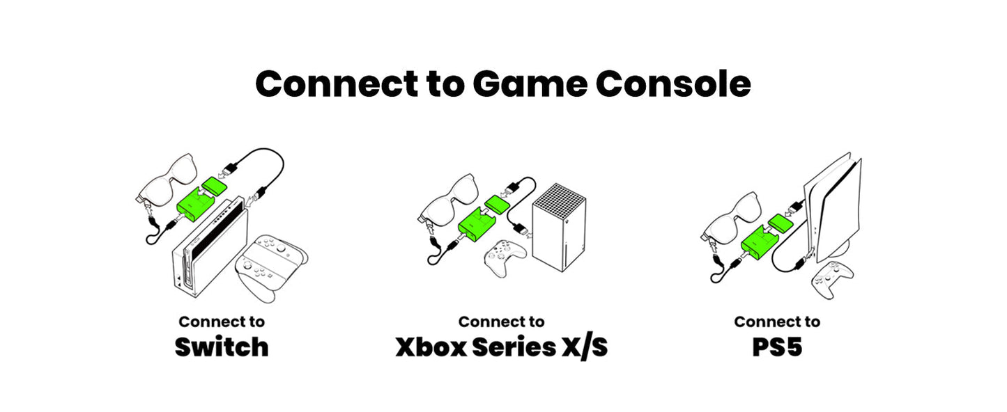 XREAL Beam connected to popular gaming consoles - Nintendo Switch, Xbox Series X/S, and PS5 - for immersive AR gaming experiences